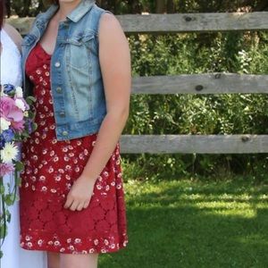 Medium American Rag red flowered strapless dress.
